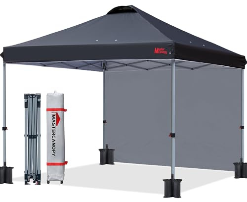 MASTERCANOPY Pop-up-Pavillon mit Seitenwand 2x2 Schnellaufbau, 3-Fach höhenverstellbar, UPF50+, wasserabweisend, inkl. Rolltasche + 4 Sandsäcke, für Camping, Events, Garten, Schwarz