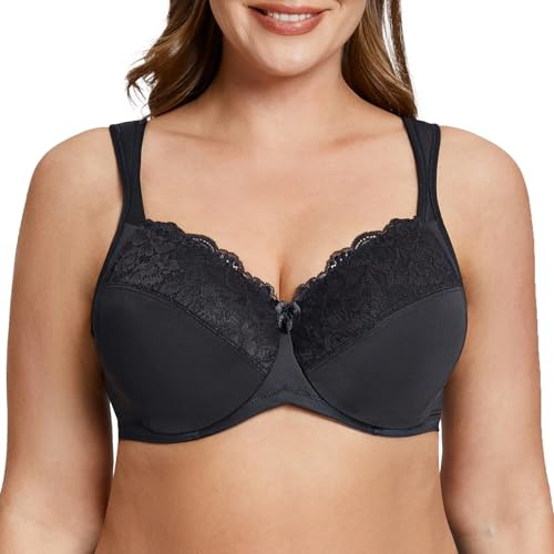 MELENECA Damen BH mit Bügel Spitze Klassischer Große Größen Minimizer BH Schwarz 85I