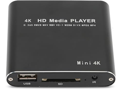 Bewinner Tragbarer 4K Media Player, 1080P HD AV USB HDMI Media Player mit Fernbedienung, Digitaler RMVB MKV RM MP4 Player, Unterstützt Bis zu 5000 G Externe Festplatte für