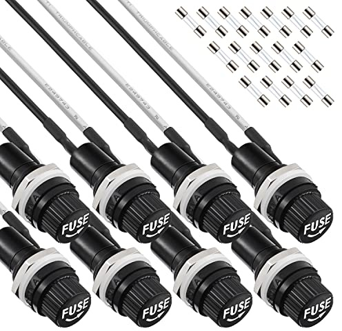 EPLZON 5X20mm Schwarz Schraubverschluss Sicherungshalter 250 VAC 10 A 125 VAC 15 A mit vorgelöteten Drähten und 10A/15A Schnellblas Glas Sicherung Kit