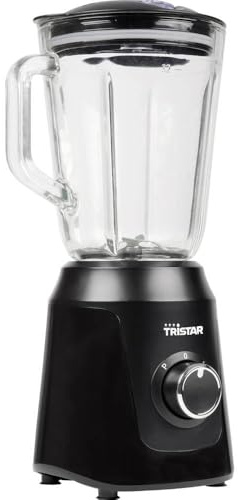 Tristar Standmixer, 1 L Mixbehälter aus Glas, 2 Geschwindigkeitsstufen, Pulsfunktion zum Zerkleinern von Eis, spülmaschinenfeste Teile, schwarz, 350 W, Smoothie Maker BL-4482