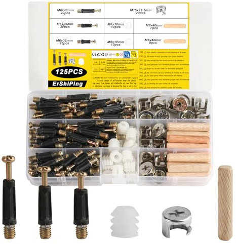 ErShiPing 125 Stück Exzenter Möbelverbinder Schrankverbinder Schrauben Set | Excenterbeschläge Einschraubdübel Möbelverbinder, Nockenbeschlag Holzdübel Set für Möbel Kabinett Schrank Verbinder
