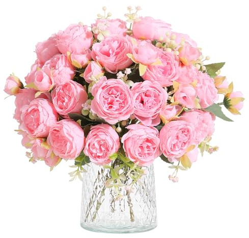 Hobyhoon Pfingstrosen Künstliche Blumen Deko Hochzeit, Blumenstrauß Künstlich Rosen Pflanzen Deko,Kunstblumenstrauss Echte Haptik(weiß) uße, Blumensträuß