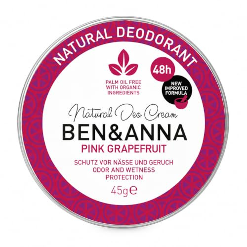 BEN & ANNA Deocreme Pink Grapefruit - Natürliches Deo für Herren und Damen - Gegen starkes Schwitzen - Vegan & Naturkosmetik - Festes Deo ohne Aluminium (45 g (1er Pack), Vanille, Grapefruit)