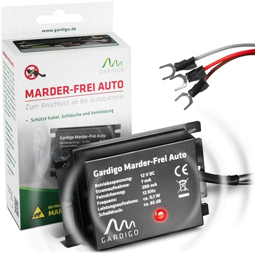 Gardigo Marder-Frei Auto | Marderschreck Auto | 25 Jahre Erfahrung Ultraschall Marderabwehr, Anschluss an 12V Autobatterie, Marderschutz und Abwehr