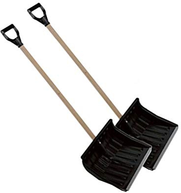 2X Schneeschaufel Schneeschieber Eckig Holzstiel Schwarz 45cm x35cm Kante Aluprofil