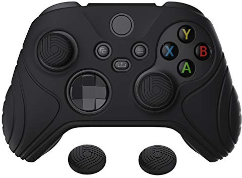 eXtremeRate PlayVital Hülle für Xbox Series S/X,Case Anti-Rutsche Schutzhülle Griffe Skin aus weichem Gummi,2 Stück Schwarze Stick Aufsätze für Xbox Series S/X Controller(Samurai Edition,Schwarz)