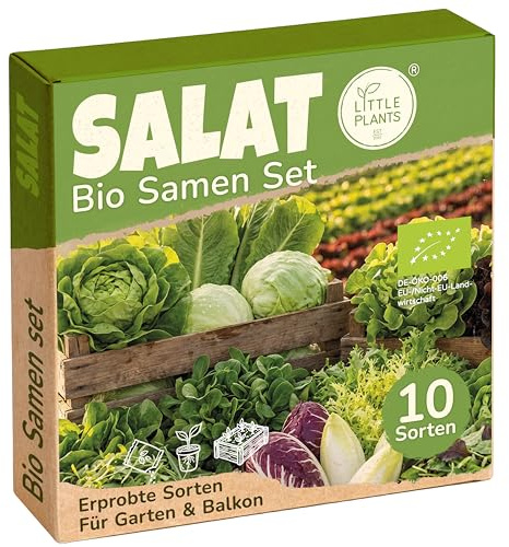 Bio Salatsamen Set - 10 Sorten Salat Samen, Saatgut für Garten Balkon Hochbeet und mehr - Pflanzensamen Set