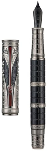 Hongdian D5X Füllfederhalter, Extra-feine Feder, Schwarze Farbe, Qin-Dynastie Retro, Chinesisches Totem-Gravur, Glatte Schreibfeder mit Konverter und Federset.