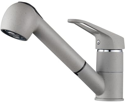 Auralum Wasserhahn Küche, Küchenarmatur Granit mit Brause Ausziehbar, Hochdruck Armatur Küche Mischbatterie mit 2 Strahlarten, 360° schwenkbare Spültischarmatur, Grau