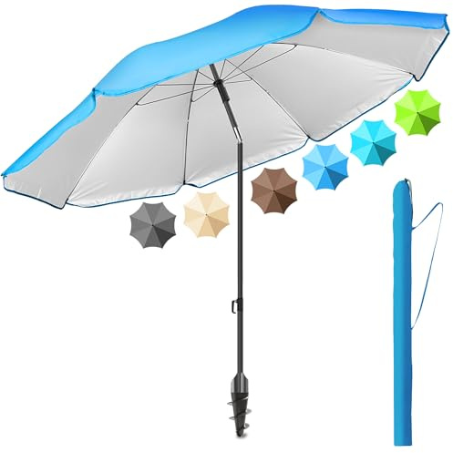 Menz Sonnenschirm Strand - UPF 50+ Sonnenschutz Strand, Strandschirm Ø 180 cm, Sonnenschirm mit Schutzhülle, Strandschirm windfest stabil, Fb. Blau