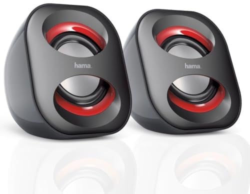 Hama PC Lautsprecher Sonic Mobil 183 (USB 3.0, 3,5 Mm Klinke, 3 W, Aktive Boxen Für Computer, Laptop, Notebook, Smartphone, Tablet) Schwarz/rot