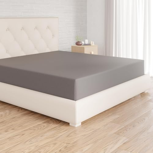 Amazon Basics Jersey Spannbettlaken, 100% Baumwolle, Spannbetttuch - Matratzenhöhe bis 30 cm, 180 x 200 cm, Dunkelgrau