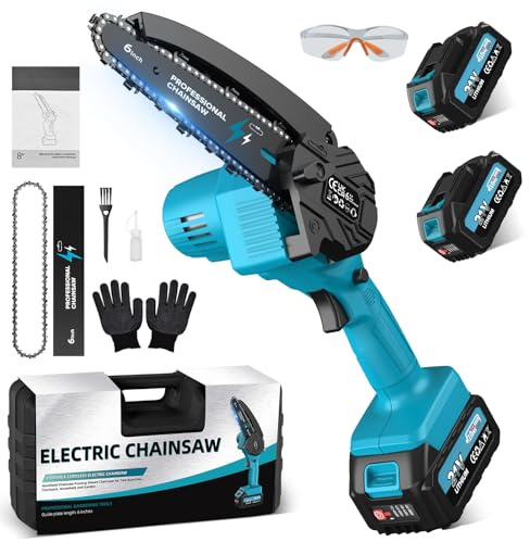 Mini Kettensäge mit Akku 2x4000mAh, 6 Zoll Akku Kettensäge mit Automatischer Öler, Ersatzkette und Ladegerät, Handkettensäg Elektrisch Chainsaw für Gartenscheren Astschere Holzschneidenz DIY