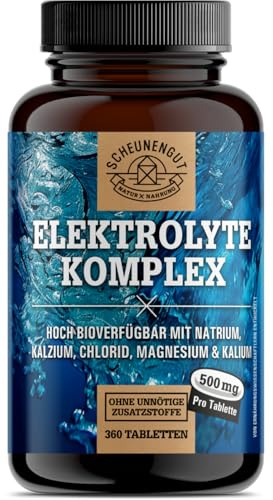 Elektrolyte 1000mg je Dosis -WICHTIG: Elektrolyte ohne Zucker - Kalium, Magnesium, Calcium, Chlorid und Natrium -Hochdosis Komplex- 360Stk Electrolytes -Vegan- DE SCHEUNENGUT®