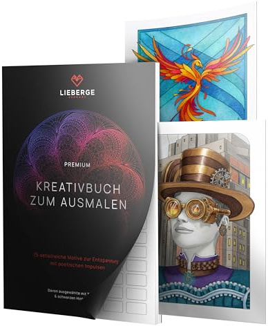 LIEBERGE Premium Malbuch für Erwachsene – 75 Motive mit Mandalas, Natur, Tieren, Architektur uvm. – Ausmalbuch zur Entspannung mit Zitaten & Impulsen (Band 1-75 Motive)