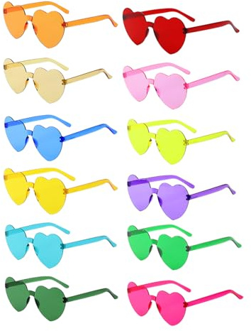 BIRDDIE 12/24/36 Stück Herz Sonnenbrille Herzförmige Brille Bunte Herzbrille Party Sonnenbrillen Hippie Damen Herzform Brillen für Kinder Geburtstag Malle