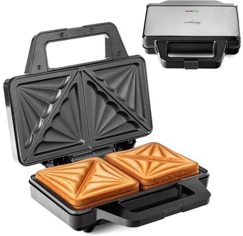 LEHMANN Sandwichmaker XXL - Extra große Sandwich-Platten - Sandwichtoaster XXL für 2 Muschelform-Sandwiches - Antihaftbeschichteter - Bereitschaftsanzeige - Einfache Reinigung - 1000W