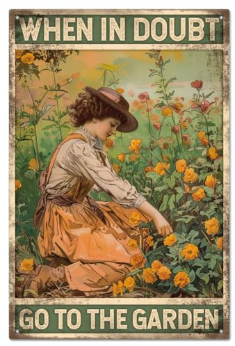 GLOBLELAND Garten Blechschild Vintage Frauen Blechschild Blumen Wenn Sie Zweifel Haben Go To The Garden Wanddekoration Blechgemälde Metall Blechschild 12x8 Zoll