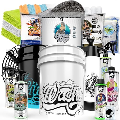 Nuke Guys professionelles Auto Wasch Set für die optimale Handwäsche: Wascheimer Schmutzeinsatz - Waschen - Trocknen - Insektenentferner - Snow Foam - Quickdetailer - Innenreiniger - passendes Zubehör