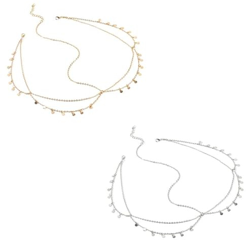 TRKETK 2 Stück Gold Göttin Kopfkette Pailletten Quaste Haarkette Kopf Ketten Schmuck Layered Haarteil Haarschmuck Stirnkette für Frauen und Mädchen Braut Festival Kostüm Haarschmuck