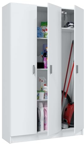 Habitdesign, Mehrzweckschrank mit 3 Türen und 4 Einlegeböden – geräumiger Schrank in Mattweiß für Schlafzimmer, Flur oder Abstellraum, Maße: 109 x 180 x 37 cm (B x H x T), Pflegeleichte Oberfläch