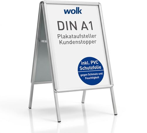 Kundenstopper A1 Outdoor wetterfest – Beidseitiger Werbeaufsteller aus Aluminium – Stabiler Plakatständer inkl. PVC-Schutzfolie – Gehwegaufsteller für Außen & Innen – Plakataufsteller Silber