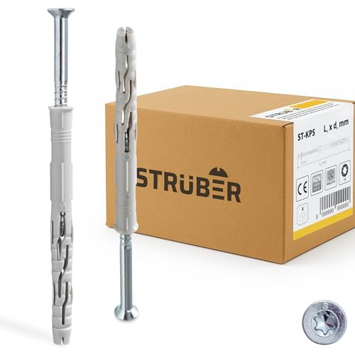 STRÜBER Rahmendübel mit Senkkopfschrauben Torx (10x120 mm / 50 Stück) Fensterrahmendübel - Langschaftdübel - Spreizdübel - Wandrahmenbefestigung - Nylondübel mit TX Schrauben - ETA Zulassung