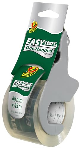Duck Easy Start Packband Transparent inkl. Abroller - Paketklebeband sofort einsatzbereit, kein Suchen des Anfangs, für Umzugskartons & Versand, stark, 48mm x 45m