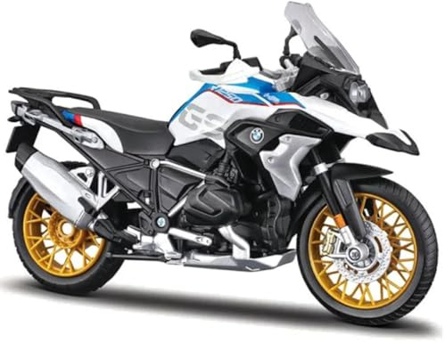 Maisto BMW R1250GS: Motorradmodell im Maßstab 1:12, mit Federung und ausklappbarem Seitenständer, 17 cm, blau-weiß (5-20100), Mittel