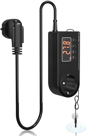 GlowUp Thermostat Steckdose 220V Temperaturregler mit Fühler EU Plug Feuchtigkeitsregler Steckdose mit Sonde Digitaler Temperaturregler für Gewächshaus, Reptilien, Aquarium, Inkubator, Etc (1Pcs)