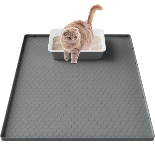 Große Katzenklo Matte 80x56cm, Katzenstreu Matte aus Lebensmittelechtem Silikon, Wasserdicht Urinbeständiges Katzenmatte Katzenklo, Leicht zu Reinigen, Rutschfeste Katzenmatte für den Boden - Grau
