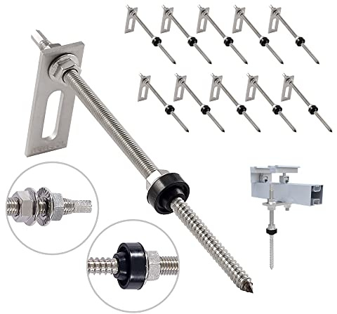 NuaSol Stockschraube mit Adapterblech M10 x200mm aus Edelstahl - 10er Pack - Material: Edelstahl (SUS304)