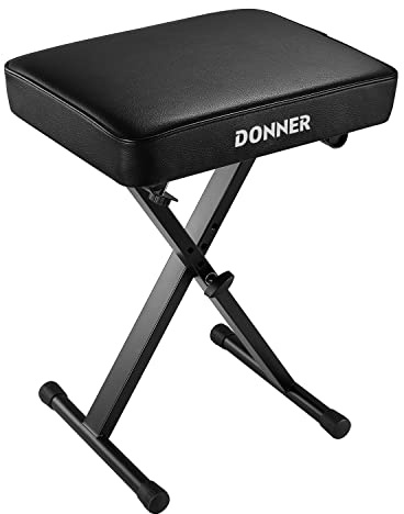 Donner Klavierbank Höhenverstellbar, Keyboard Bank Klappbar Tragbar X-Form, 6 cm Dickes Gepolstertes Sitzkissen aus Hochdichtem Schwamm, rutschfest, Schwarz