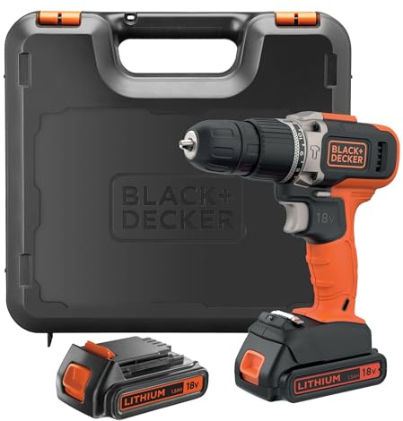 BLACK+DECKER 18 V Akku-2-Gang-Bohrhammer mit zwei 1,5-Ah-Akkus und 400-mA-Ladegerät, 45 Nm Drehmoment, LED-Arbeitsleuchte, BCD003C2K-QW