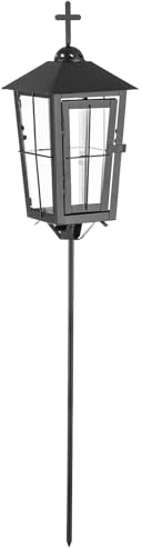 NUPTIO Grablaterne Friedhof Wetterfest Grabschmuck: 69cm Hoch Outdoor Grab Draußen Laternen mit Erdspieß Schwarz Grablampe Metall Laterne für Grablicht Windlicht Gartenlaterne