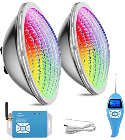 LyLmLe LED Poolbeleuchtung PAR56, 30W Poolscheinwerfer RGB Farbwechsel Externe Synchronisation mit Fernbedienung, 316L Edelstahl, IP68 Wasserdicht LED Unterwasserscheinwerfer, 12V AC(2er-Pack)