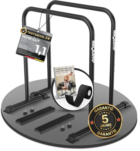 NEOLYMP Dip Barren Calisthenics Equipment – 400 kg belastbare Dip Station mit E-Book - verstellbare Breite – 90 cm Höhe mit rutschfesten Füßen – rostfreie Dip Stange Fitnessgeräte für Zuhause