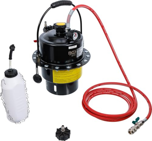 BGS 8315 | Druckluft-Bremsenentlüfter | 5 l | 0-3 bar | für Brems- und Kupplungssysteme | Membrane trennt Flüssigkeit und Druckluft | Schlauch 3,7 m | Adapter E20
