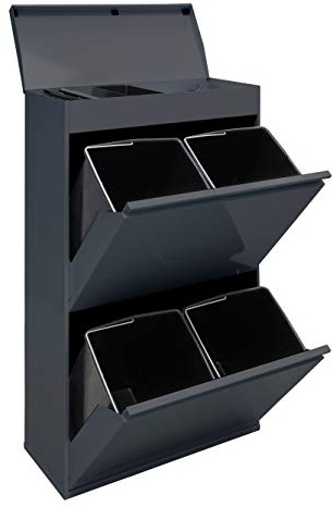 ARREGUI Top CR624-B Mülltrennsystem aus Stahl mit Aufbewahrungsbox mit Deckel | 4 Fächer Mülleimer für die Küche | 4x17 L (68 L) | 4 Fach Abfalleimer | Herausnehmbare Inneneimer mit Griff | anthrazit