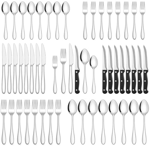 Besteck Set 6 Personen, 36-teiliges Edelstahl Besteckset mit Steakmesser, Essbesteck Set mit Messer Gabel Löffel, Elegantes Tafelbesteck für Restaurant/Party, Spülmaschinenfest