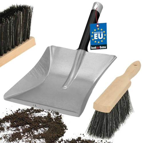KOTARBAU® Handfeger und Schaufel - Kehrschaufel aus verzinkter Stahl - Handbesen aus Holz - Kehrschaufel Set - Handbesen mit Schaufel - Kehrset
