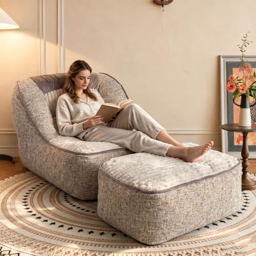 LELEFIDO Lounge Relaxsessel Sofa, Bequeme Gepolsterte Couch mit Fußstütze, Modernes Großes Plüsch-Chaiselongue für Innenräume, Perfekter Lesesessel für Wohnzimmer, Schlafzimmer und Wohnung