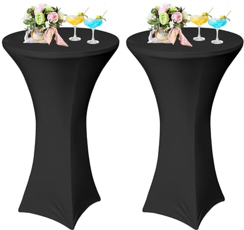 AMFUN 2er-Set Stretch Stehtisch Hussen, Stehtisch Hussen, Verstärkung im Fußbereich, Quadrat Ecken Stehtischhussen für Bar, Hochzeit, Cocktail-Party, Bankett, Stretch（80×110cm,Schwarz）
