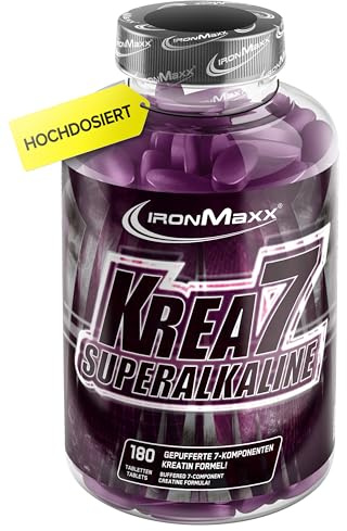IronMaxx Krea7 Superalkaline Kreatin Tabletten 180 Stk. - 1590mg Kreatin pro Tablette, Mit hochdosierter 7-Komponenten-Formel, Kreatin vegan & zuckerfrei