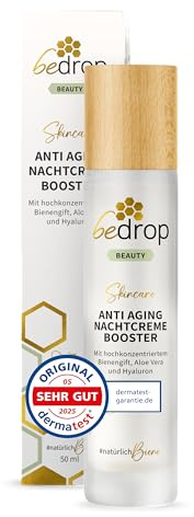 bedrop Anti-Aging Nachtcreme BOOSTER regenerierende Nachtpflege mit Bienengift, Aloe Vera, Hyaluron, Jojobaöl, Vitamin C und Arginin zur Faltenminderung- 50ml (50ml)