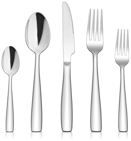 TEAMFAR Besteck Set, 30-teilig Edelstahl poliert Essbesteck für 6 Personen | Modern Besteckset mit Messer Löffel Gabel für Party, Familie, Restaurant, Hochwertige & Spülmaschinenfest
