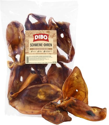 DIBO Schweineohren, 10 Stück im Beutel, der kleine Naturkau-Snack oder Leckerli für Zwischendurch, Hundefutter, Qualitätskauartikel ohne Chemie