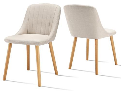Goeurvant Esszimmerstuhl Beige Holzbeine 2er Set Küchenstuhl Polsterstuhl Wohnzimmerstuhl Stühle Esszimmer aus Polyester