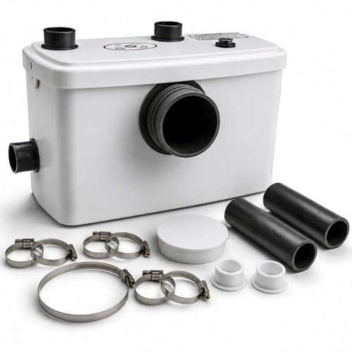 Arebos 3/1 Kleinhebeanlage 600 W | Fäkalienhebeanlage für WC, Dusche & Waschbecken | Schmutzwasserpumpe mit Schredder | Förderhöhe 7 m, Reichweite 70 m | Leiser & automatischer Betrieb | Weiß